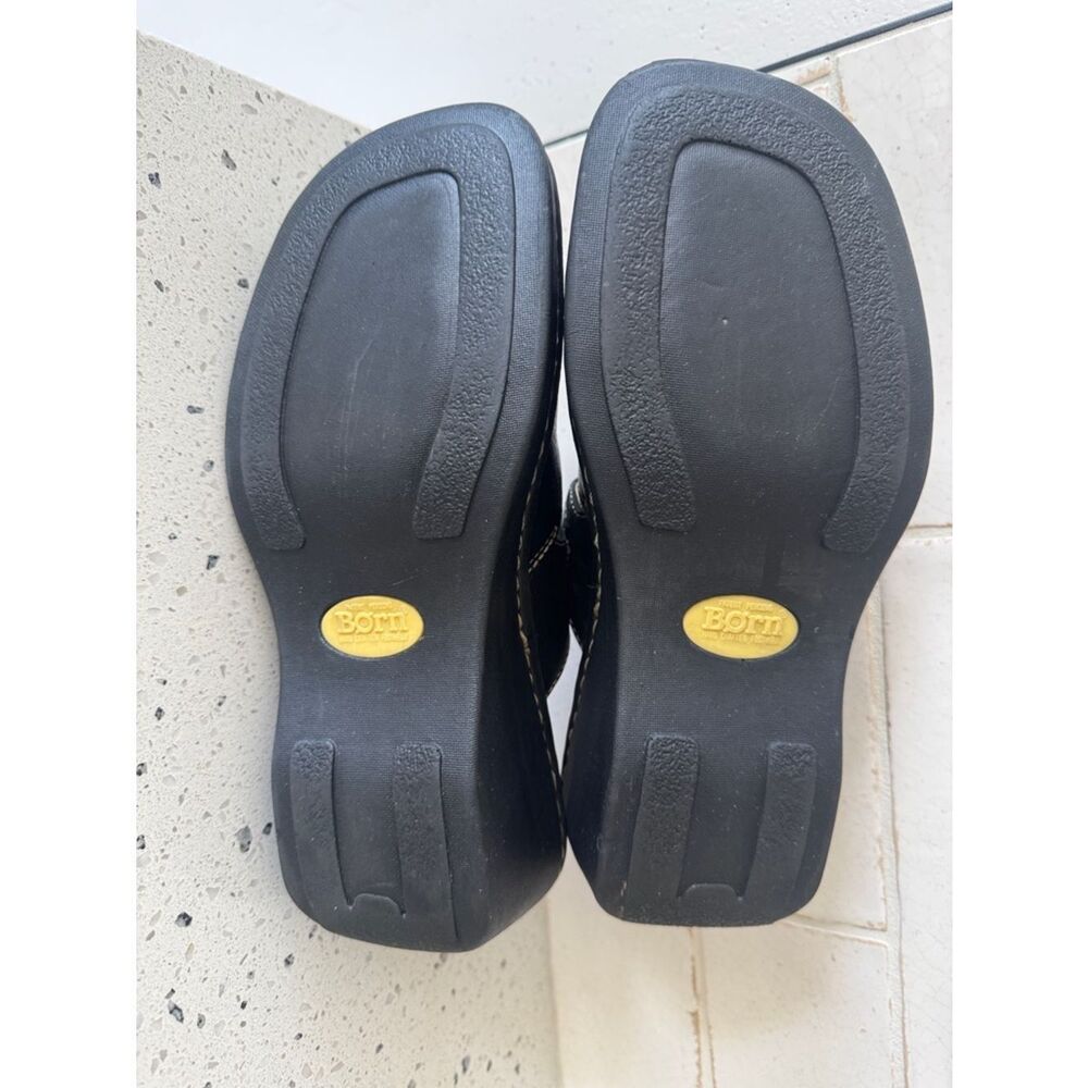 Born Y2K Black Leather Slip-On Clogs Wedge with Tan Stitching Accent Size 7 GUC - Picture 8 of 12